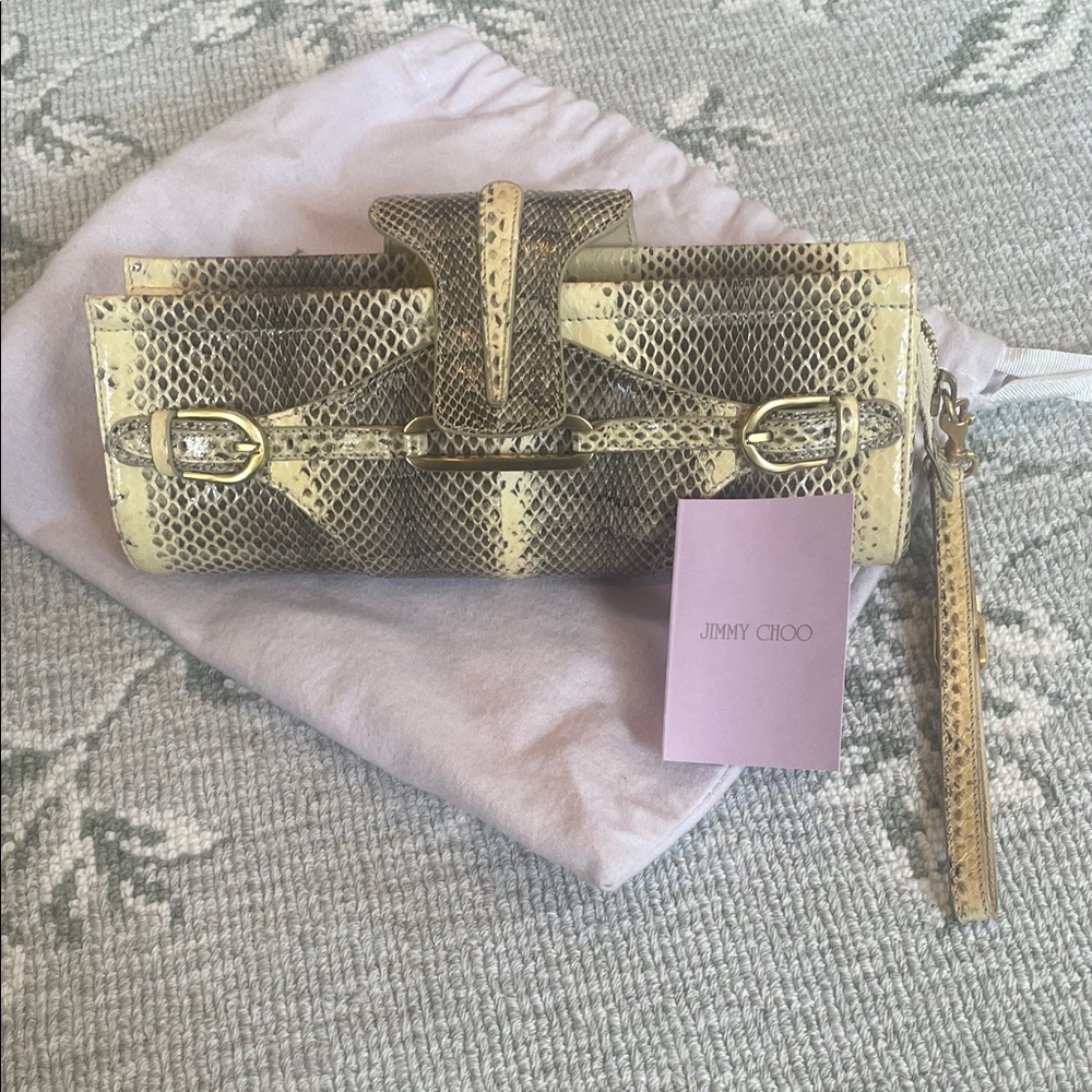 Vintage Jimmy Choo NATURAL BEIGE, AND BROWN SKIN Wristlet Clutch